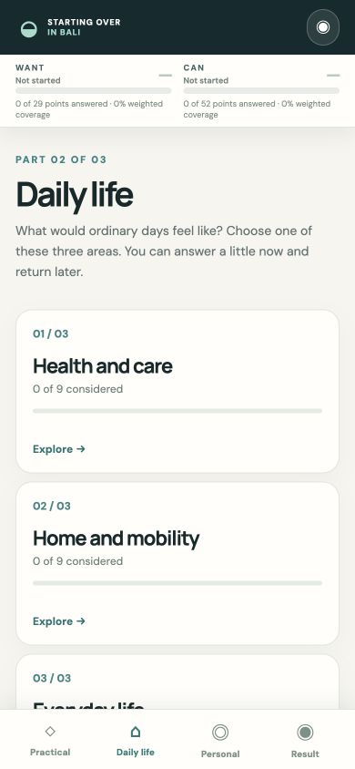 Three daily life evaluation areas